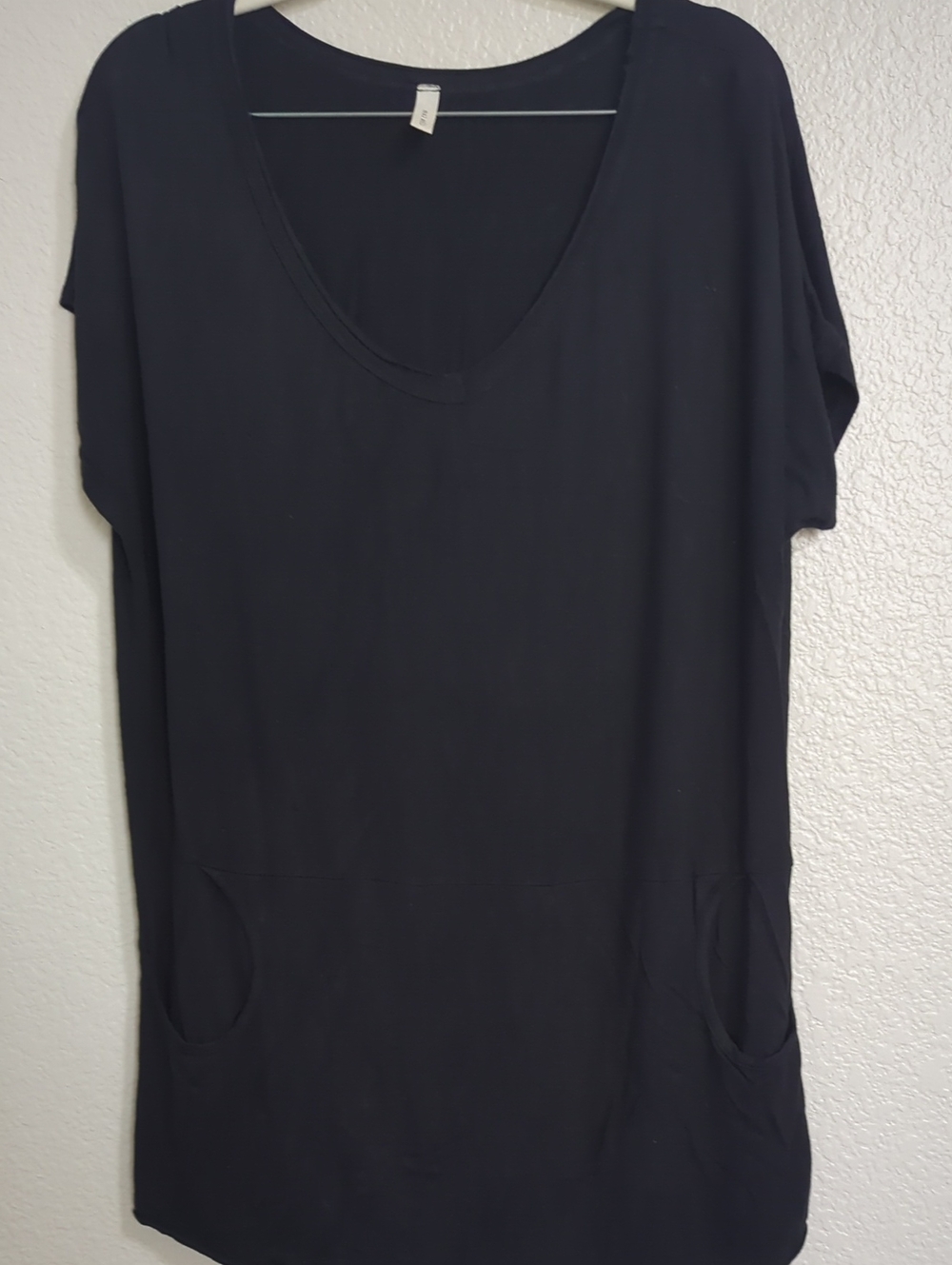 Classic Black V-Neck Tunic with Front Pockets
